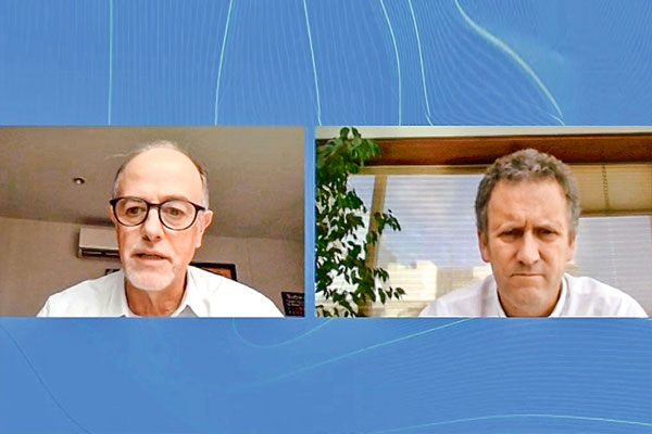 Daniel Fernández, presidente de Camport, y Juan Carlos Muñoz, titular del MTT, en el webinar organizado por el gremio.