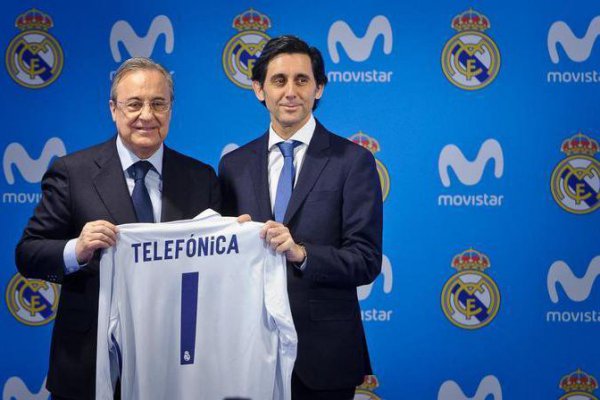 El presidente del Real Madrid, Florentino Pérez (izquierda), y el de Telefónica, José María Álvarez-Pallete, durante el acto de presentación. Foto:.EXPANSIÓN
