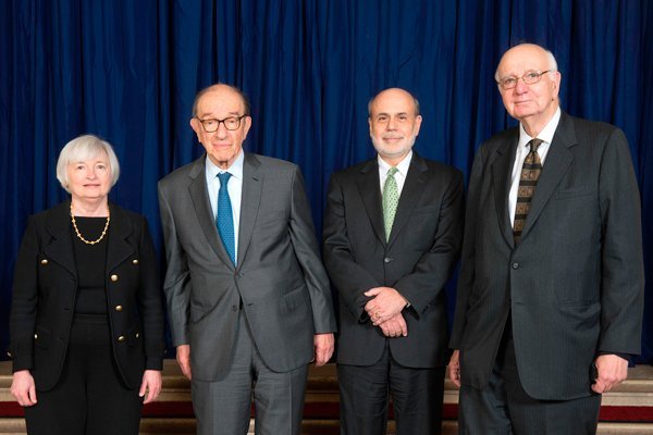 Los expresidentes de la Fed: Janet Yellen, Alan Greenspan, Ben Bernanke y Paul Volcker. Foto: FED
