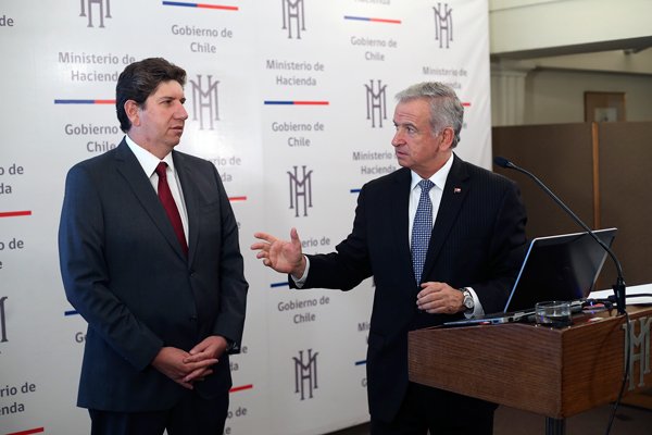 El director de Presupuestos, Rodrigo Cerda, y el ministro de Hacienda, Felipe Larraín, lideran el diseño del erario para el próximo año. Foto: Agencia Uno