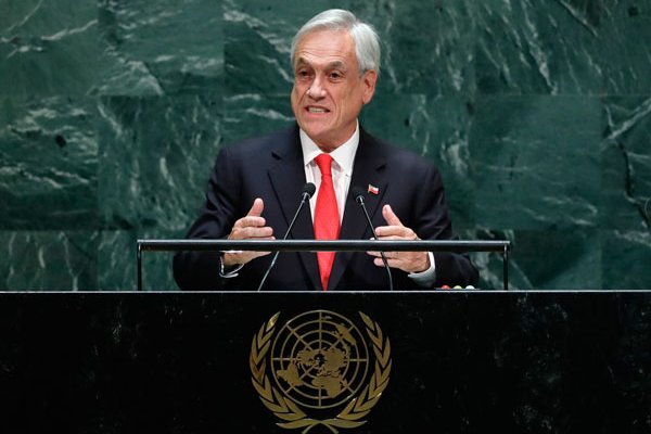 El presidente de Chile, Sebastián Piñera, centró su discurso en el cambio climático y la cumbre que se realizará en diciembre en el país. Foto: Reuters