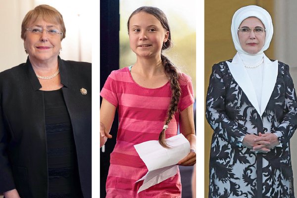 Michelle Bachelet, Alta Comisionada de la Naciones Unidas para los Derechos Humanos. Greta Thunberg, Activista medioambiental sueca. Emine Erdoğan, Primera dama de Turquía.