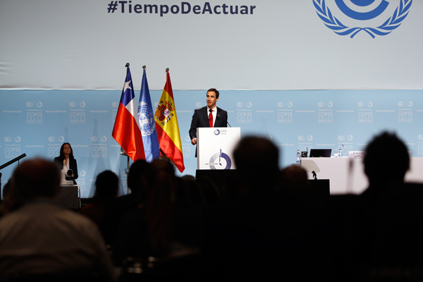 El ministro de Energía, Juan Carlos Jobet, en la COP25.