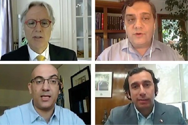 Felipe Morandé, David Bravo, Horacio Levy y Fernando Arab fueron parte del encuentro organizado por la OCDE, el Centro UC de Encuestas y Diario Financiero para analizar el informe sobre las perspectivas del empleo en el mundo en el marco de la pandemia.