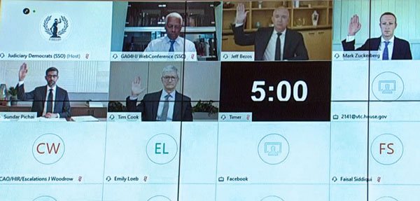 La audiencia vio a los cuatro ejecutivos comparecer virtualmente debido al Covid-19. Foto: Reuters