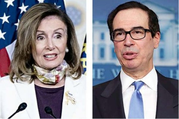 Nancy Pelosi, Presidenta de la Cámara de Representantes. Steven Mnuchin, Secretario del Tesoro.