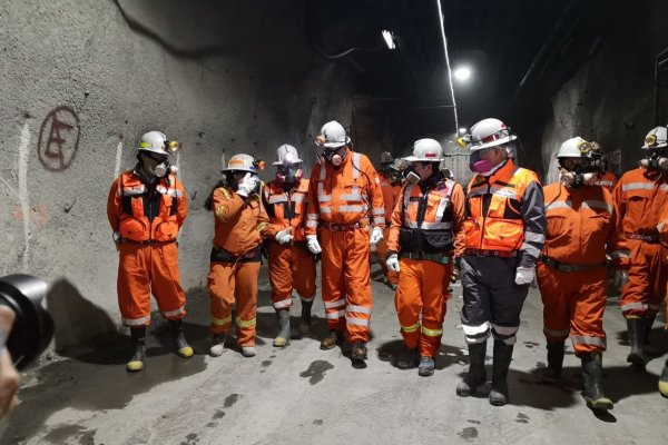 El presidente ejecutivo de Codelco (de gris) fue junto al ministro de Minería (al centro) hasta El Teniente.