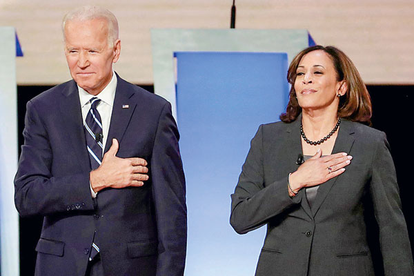 La compañera de fórmula de Biden es su excontendiente en las primarias, Kamala Harris.