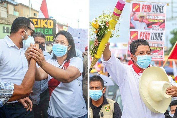 Keiko Fujimori disputa la presidencia por tercera vez consecutiva, representando a Fuerza Popular. Pedro Castillo, de Perú Libre, apunta a cambiar el modelo económico mediante una nueva Constitución. Foto: Bloomberg