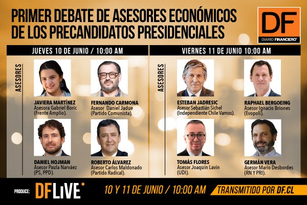 DF Live: Asesores económicos de Lavín, Sichel, Desbordes y Briones protagonizan debaten sobre crecimiento, pensiones e inversión