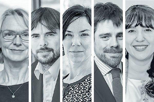 <p>Nicola Borregaard, doctora en economía de recursos naturales de Cambridge. Rodrigo Wagner, doctor de Harvard y profesor de la uai. Annie Dufey, economista y master de la u. de sussex. Matías Rodríguez, abogado y experto en derecho laboral. Francisca Pérez, doctora en economía de la U. de Boston.</p>