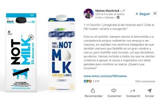 Publicación en Linkedin de Matías Muchnick, CEO de NotCo.