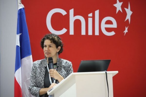 Ministra del Medio Ambiente, Maisa Rojas, presentando la actualización de las NDC de Chile en la COP27.