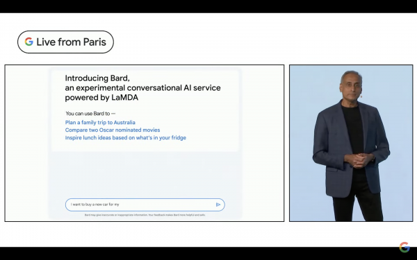 El vicepresidente de Google, Prabhakar Raghavan, durante la presentación en París, Francia.