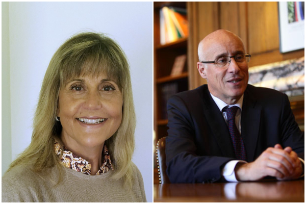 La nueva directora de Banco Internacional, Patricia Norambuena; y el presidente de la compañía, Arturo Tagle.
