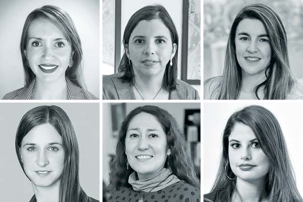 <p>Carolina Godoy, Credicorp Capital. Claudia Martínez, Zahler & Co. Francisca Pérez, Bci Estudios. María Pilar Tavella, Barclays. Claudia Sotz, Tanner Investments. Vivian Norambuena, Banco Mundial. Foto: Julio Castro y Archivo</p>