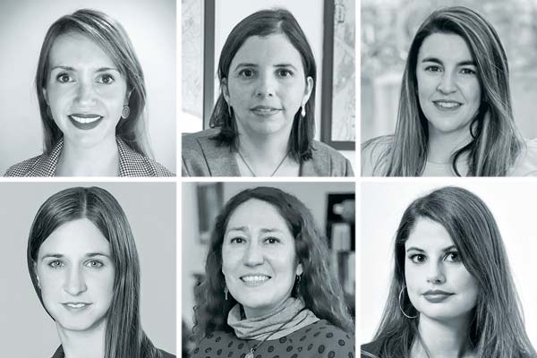 Carolina Godoy, Credicorp Capital. Claudia Martínez, Zahler & Co. Francisca Pérez, Bci Estudios. María Pilar Tavella, Barclays. Claudia Sotz, Tanner Investments. Vivian Norambuena, Banco Mundial. Foto: Julio Castro y Archivo