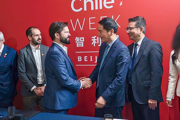 Presidente Gabriel Boric con fundador de Tsingshan Holding Group, Xiang Guangda. Foto: Presidencia