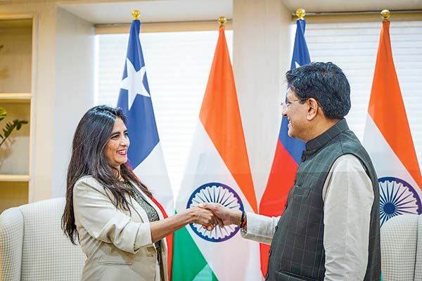 La subsecretaria Claudia Sanhueza se reunió con el ministro de Comercio e Industria, Piyush Goyal.