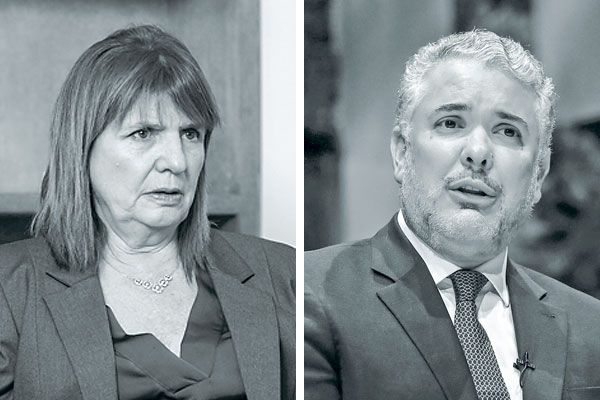 Patricia Bullrich, ministra de Seguridad de Argentina. Iván Duque, Presidente de Colombia entre 2018 y 2022.