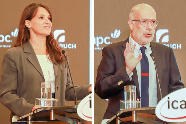 <p>Andrea Repetto, directora de la Escuela de Gobierno de la Universidad Católica. Rodrigo Valdés, director del Departamento del Hemisferio Occidental del FMI.</p>