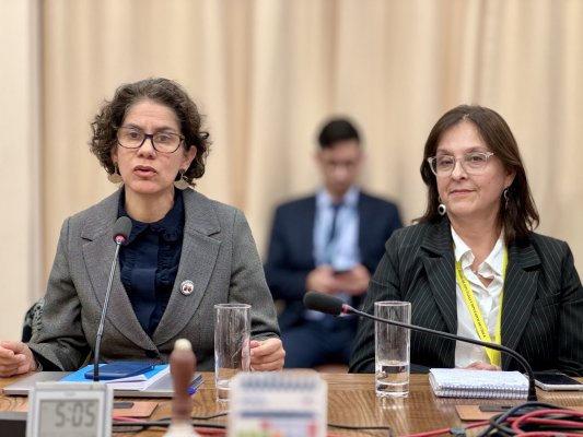 Maisa Rojas, ministra del Medio Ambiente, y Marie Claude Plumer, superintendenta del Medio Ambiente.