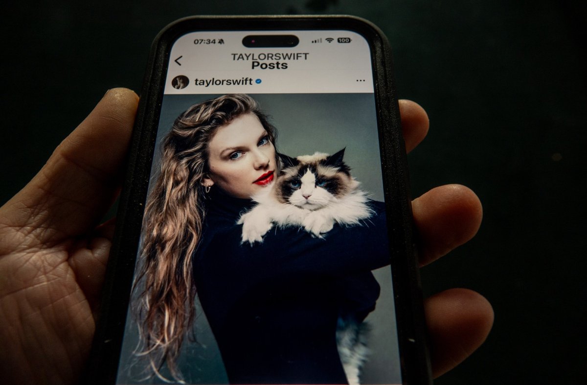 <p>La estrella y su publicación en Instagram que firmó como “Childless Cat Lady”. Foto: Bloomberg.</p>