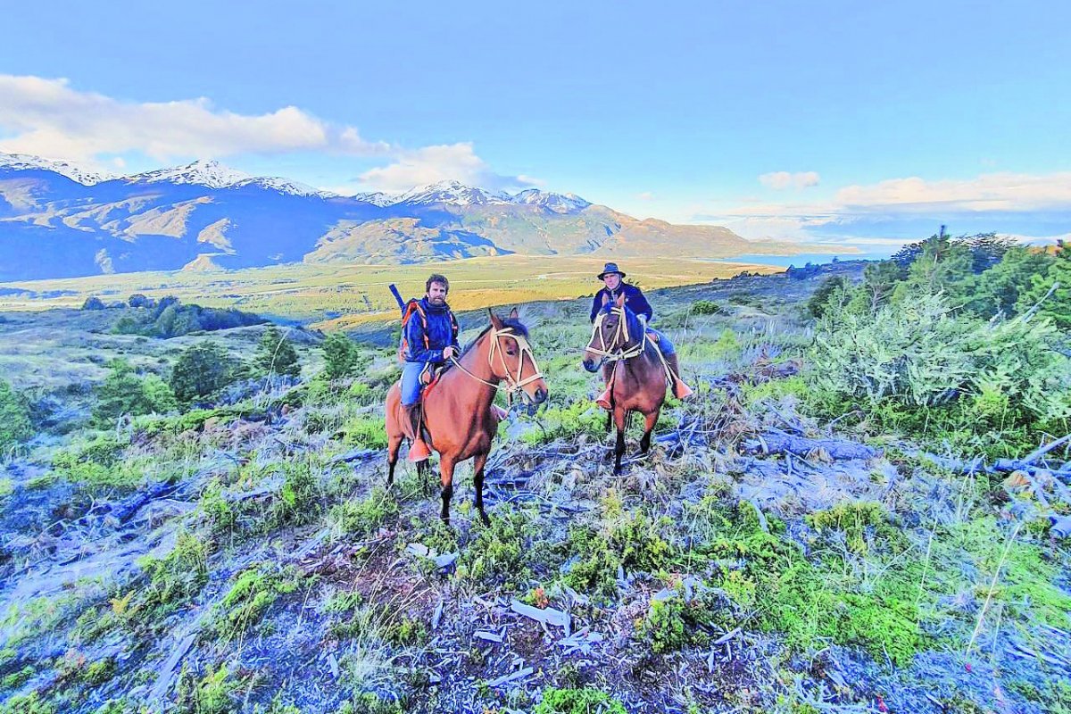 <p>Diego Wolff y Hernán Passalacqua, fundador de Fitzroy, en un predio en Aysén. </p>