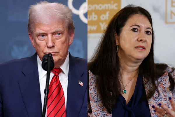 <p>Donald Trump y la saliente gobernadora de la Reserva Federal, Adriana Kugler</p>