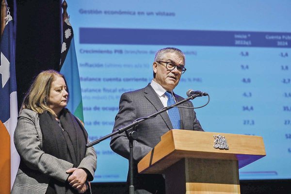 <p>Mario Marcel en la Cuenta Pública del Ministerio de Hacienda en Coyhaique, con la subsecretaria Heidi Berner.</p>