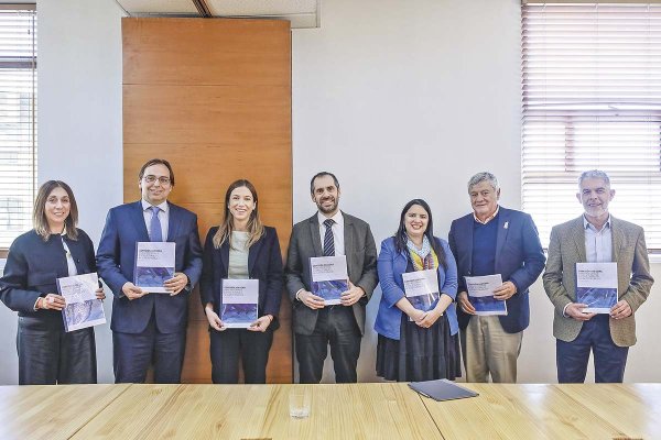 <p>De izquierda a derecha: Paula Darville, Matías Acevedo, María José Abud, Nicolás Grau, Javiera Martínez, Sergio Granados y Osvaldo Larrañaga. Foto: Ministerio de Hacienda</p>