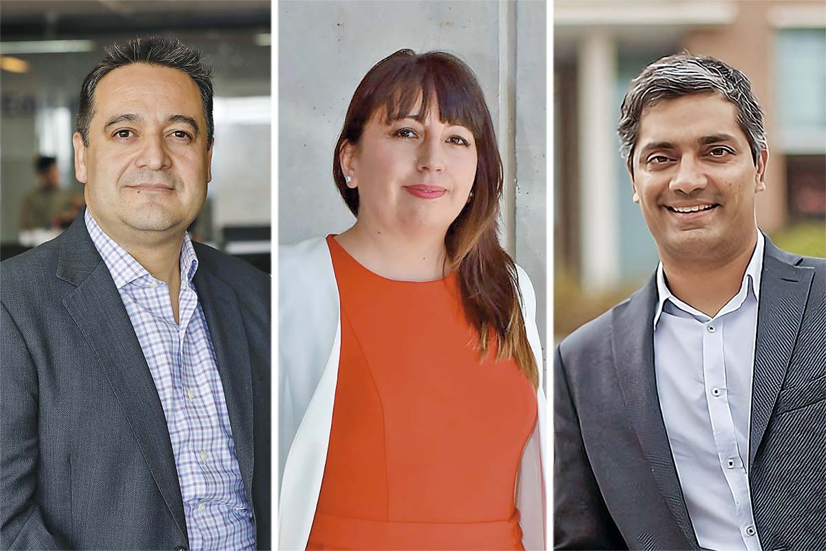 <p>Álvaro Ossa, director de Transferencia y Desarrollo de la Universidad Católica. María José Gallardo, vicerrectora de Investigación y Postgrado de la U. de Atacama. Anil Saradangani, director de Innovación de la Universidad de Los Andes.</p>