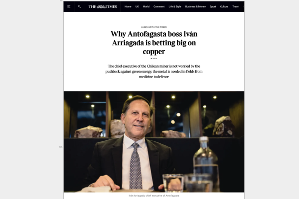 <p>Iván Arriagada, cobre y política: el almuerzo con The Times</p>