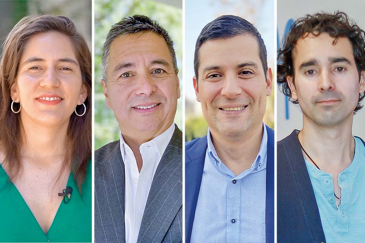 <p>Florencia Mesa directora ejecutiva de Climatech Chile. Jorge Welch presidente de la Asech. Carlo D’Agostino presidente Proptech Chile. José Gabriel Carrasco presidente de Fintechile. Fotos: Julio Castro y Archivo</p>