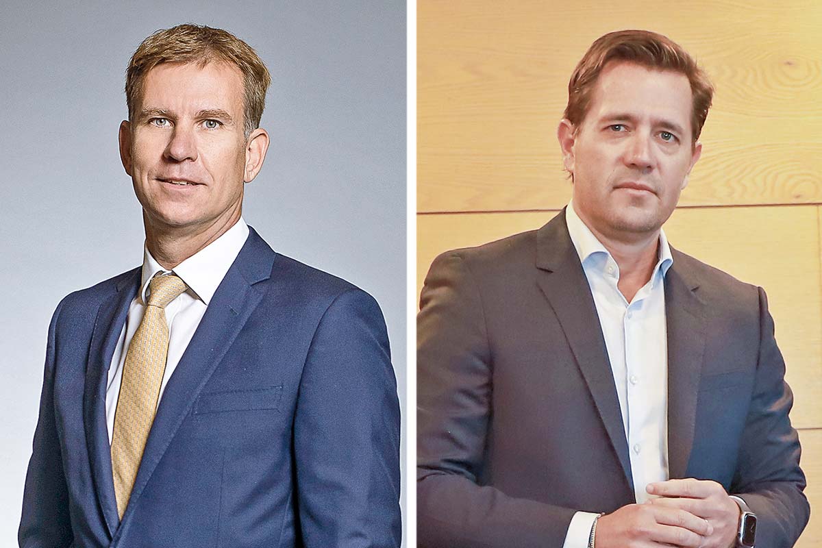 <p>Andrés Trautmann, CEO y country manager de Santander en Chile. Pablo Sprenger, vicepresidente de Principal para la región. Fotos: Julio Castro y Archivo </p>