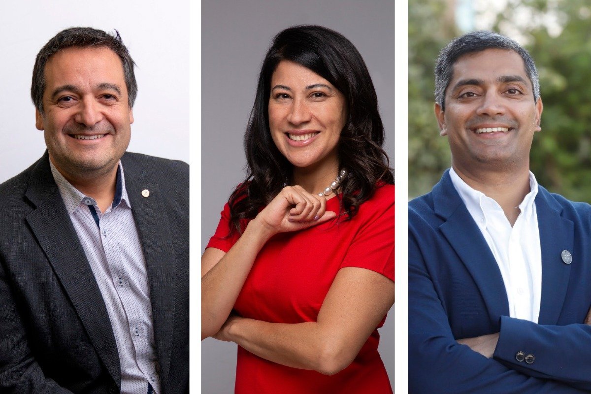 <p>Álvaro Ossa, director de Transferencia y Desarrollo de la UC; Varinka Farren, directora ejecutiva de Hub APTA; y Anil Sadarangani, director de Innovación de la Uandes.</p>