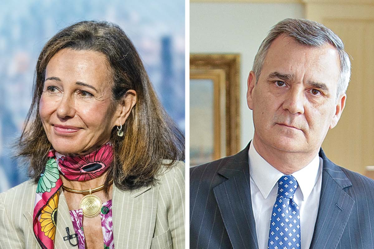 <p>La presidenta del Grupo Santander, Ana Botín. El expresidente de Banco Santander Chile, Claudio Melandri. Fotos: Bloomberg y Archivo</p>