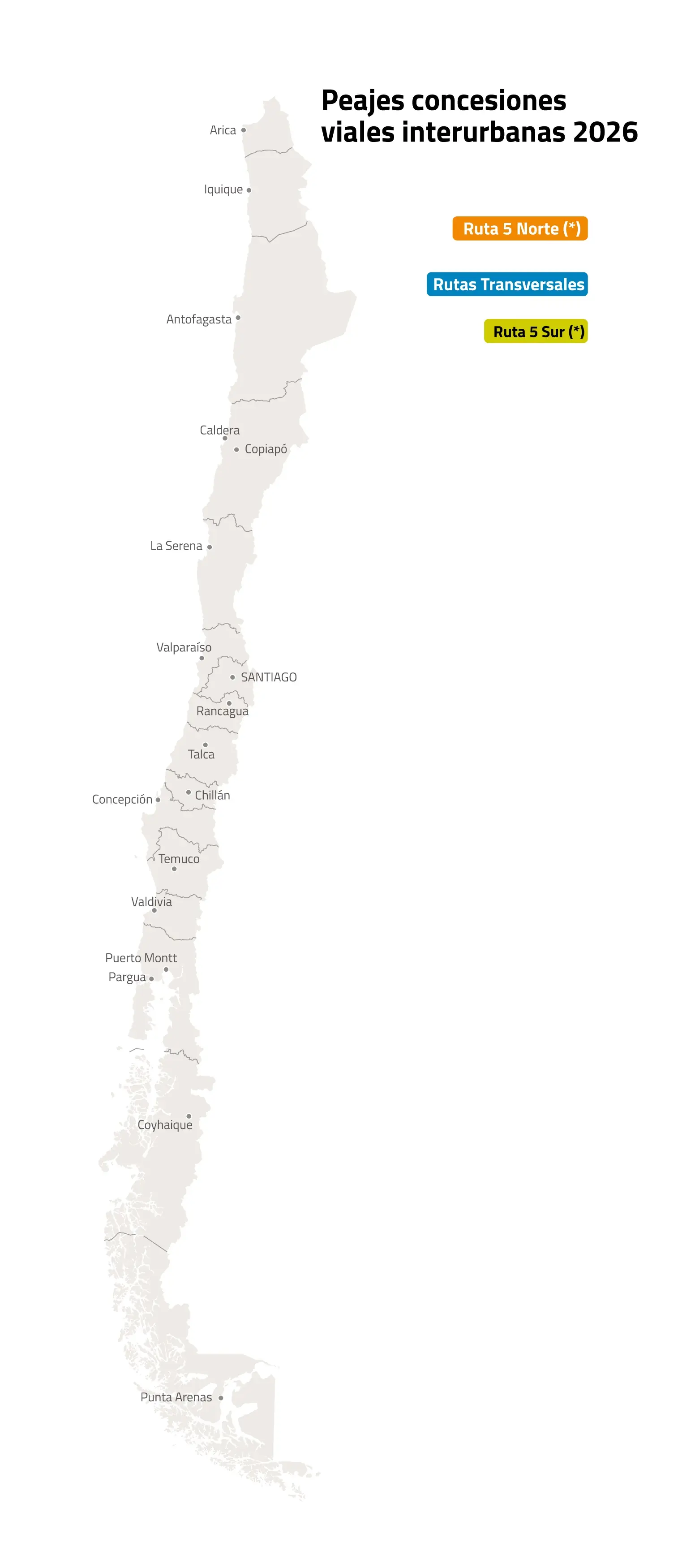 Mapa peajes Chile 2026