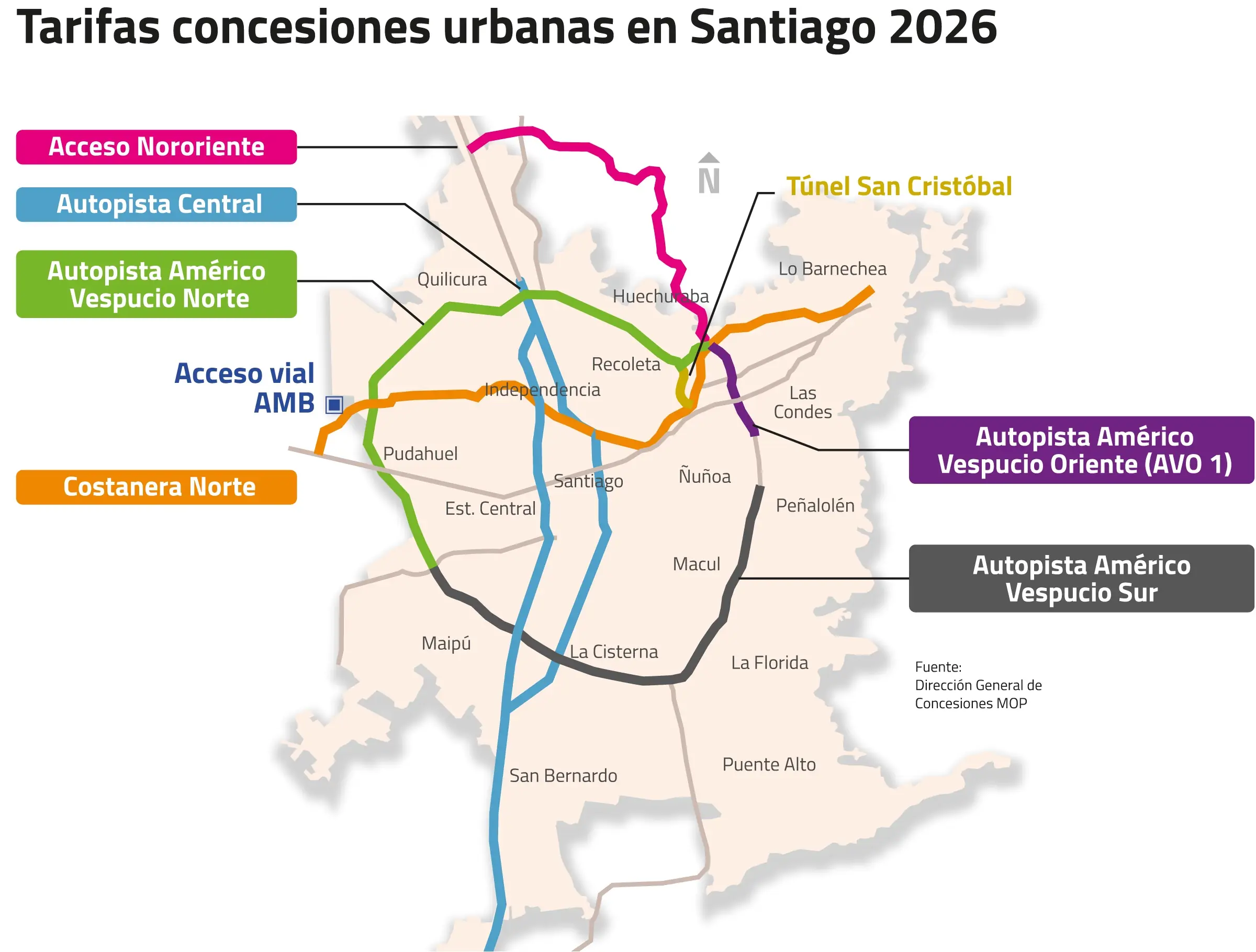 Mapa concesiones urbanas Santiago 2026