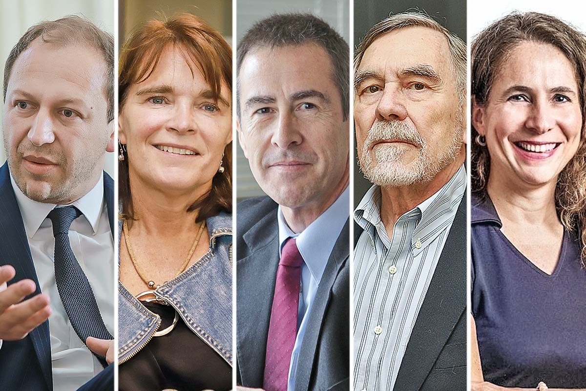 <p>Alejandro Weber, exsubsecretario de Hacienda y decano Economía USS. Cecilia Cifuentes, directora del CEF de la U. de Los Andes. Alejandro Fernández, gerente de Estudios de Gemines. Luis Eduardo Escobar, exjefe económico de la candidatura de Jeannette Jara. Macarena García, economista senior de LyD. Fotos: Julio Castro y Archivo</p>
