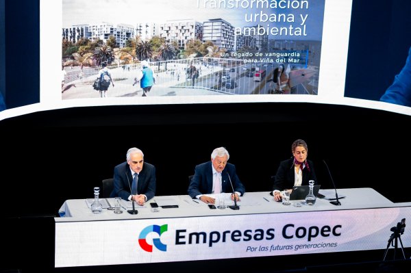 <p>Eduardo Navarro, gerente general de Empresas Copec; y Roberto Angelini, presidente del directorio de la compañía. </p>
