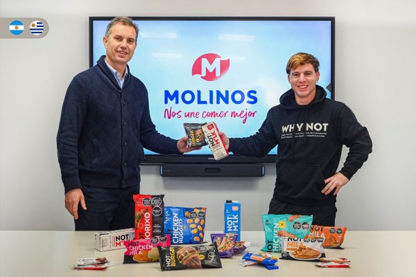 Agustín Llanos, CEO de Molinos Río de la Plata, junto a Matías Muchnick, CEO y cofundador de NotCo. Foto: LinkedIn Matías Muchnick