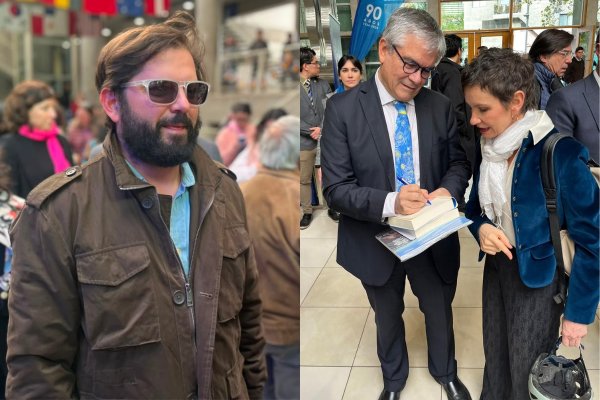 <p>La trastienda de lanzamiento del libro de Marcel en la FEN: Boric a lo “rock star”, Velasco confiesa el origen de sus canas y Tohá en bicicleta</p>