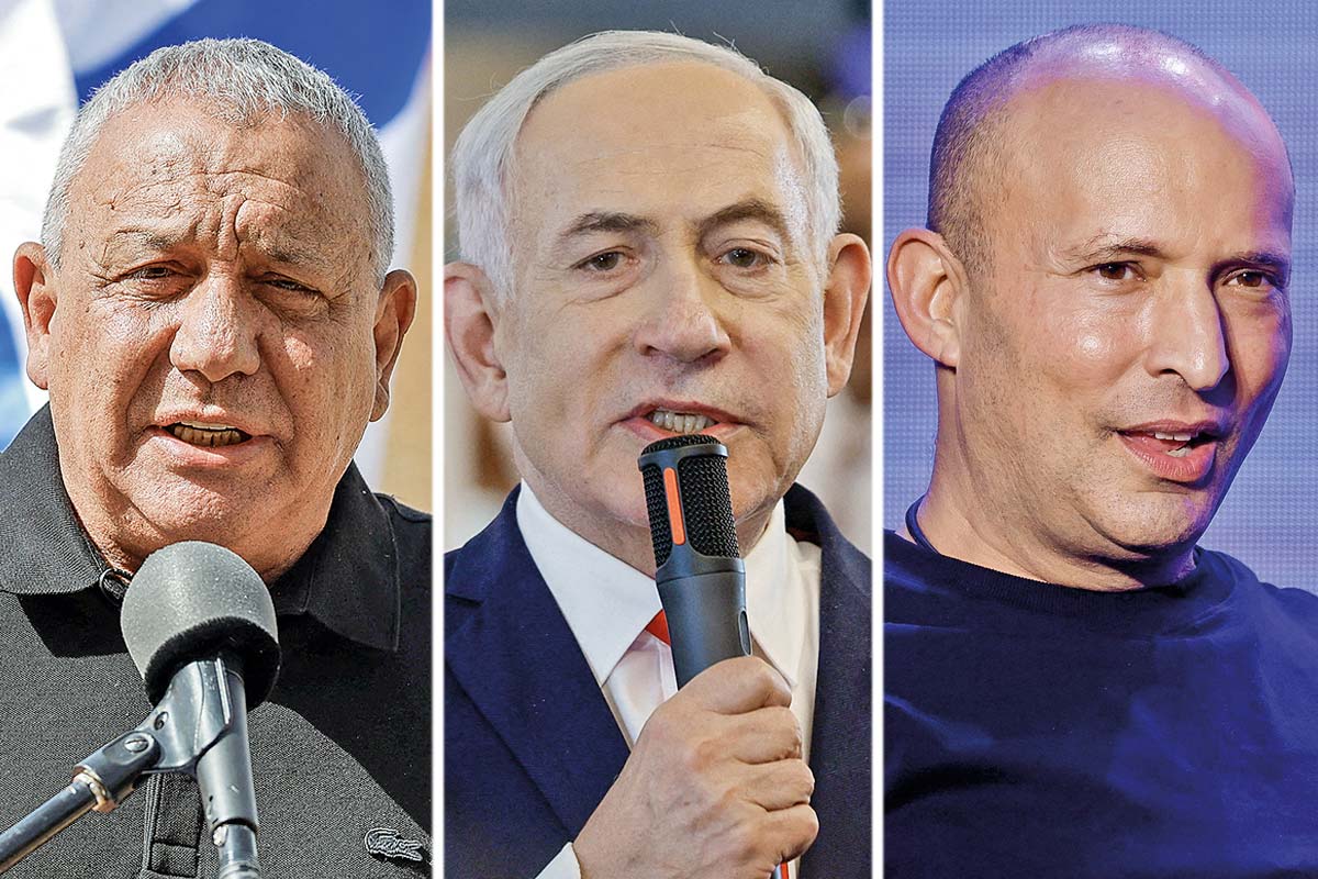 Gadi Eisenkot, exjefe del Estado Mayor y líder de Yashar. Benjamin Netanyahu, Primer ministro de Israel y y líder del partido Likud. Naftali Bennett, ex primer ministro y líder de Beyachad. Fotos: Reuters